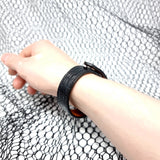 TADO VITO Unisex Leather Bracelet Reptile 3D Embossed Leather Black With Brown