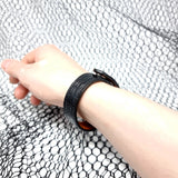 TADO VITO Unisex Leather Bracelet Reptile 3D Embossed Leather Black With Brown
