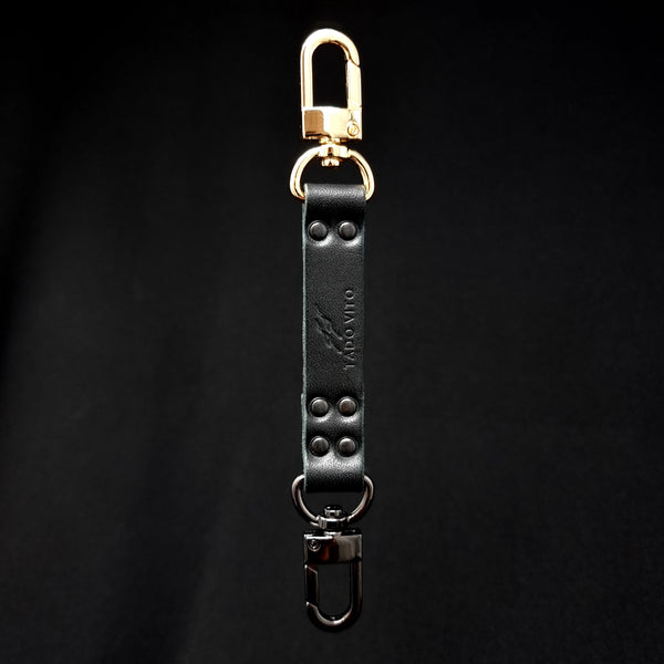 TADO VITO Black Leather Keyring Accessory With 2 Swivel Hook Clasps