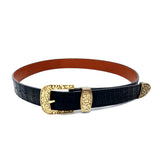 Black Crocodile Embossed Cowboy Belt