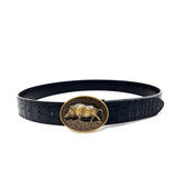 Black Crocodile Embossed Wild Hog Belt