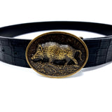 Black Crocodile Embossed Wild Hog Belt