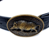 Black Crocodile Embossed Wild Hog Belt