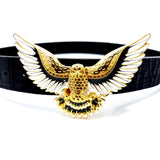 Black Crocodile Embossed Golden Eagle Belt