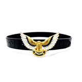 Black Crocodile Embossed Golden Eagle Belt