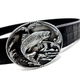 Black Crocodile Embossed Fish Belt