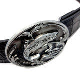 Black Crocodile Embossed Fish Belt