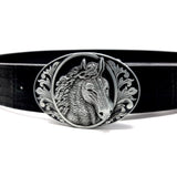 Black Crocodile Embossed Horse Head Belt