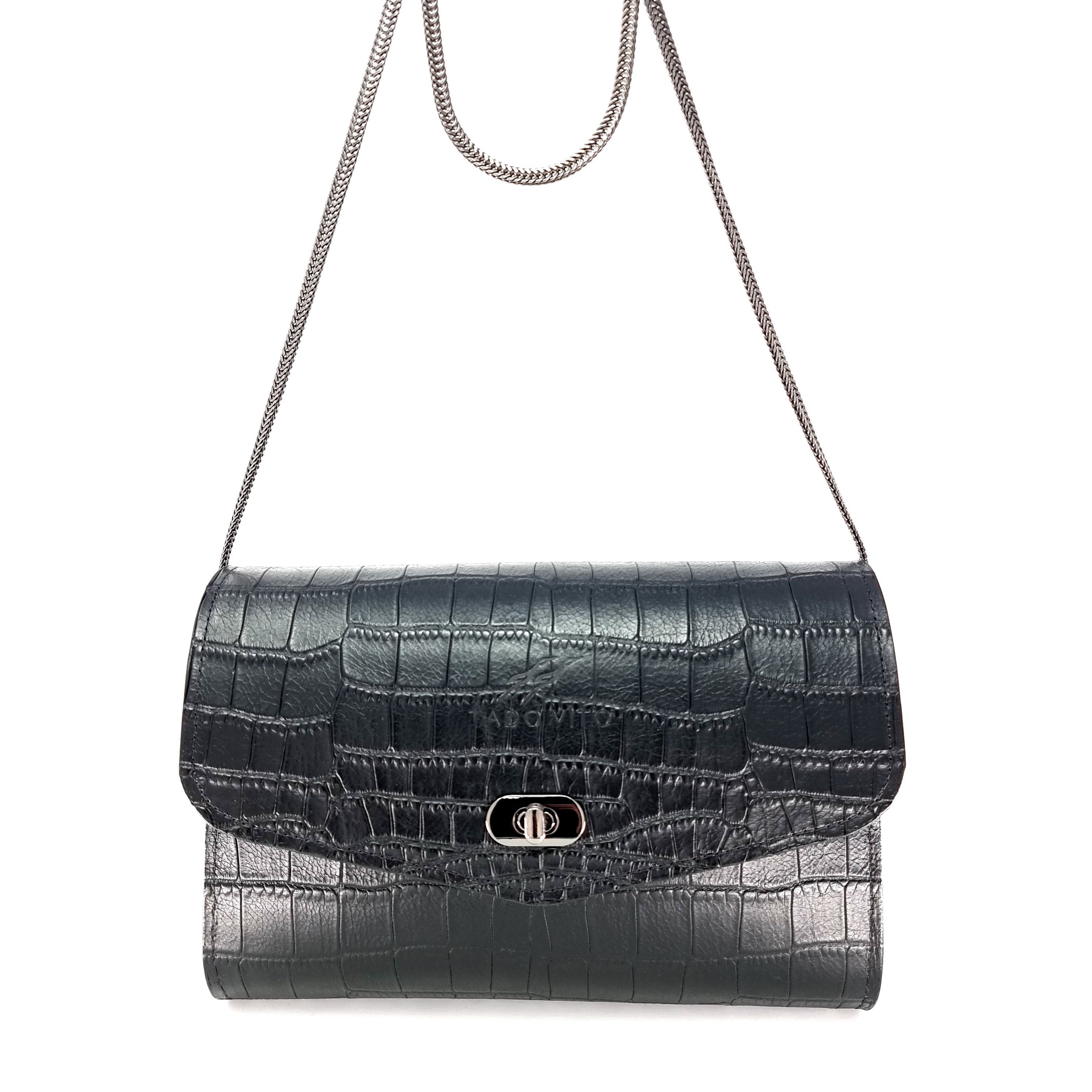 ★TOUT Y EST★ Crocodile Embo Clutch Black 21ebch01 T-Lock croc-effect leather clutch in black - Toteme | Mytheresa