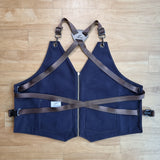 Men Brown Grey Leather Vest