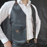Black Leather Vest With Crocodile Pockets