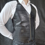 Black Crocodile Embossed Leather Vest