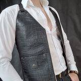 Black Crocodile Embossed Leather Vest