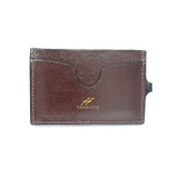 TADO VITO Dark Brown Leather Card Wallet Case Holder With Split Ring Attachment