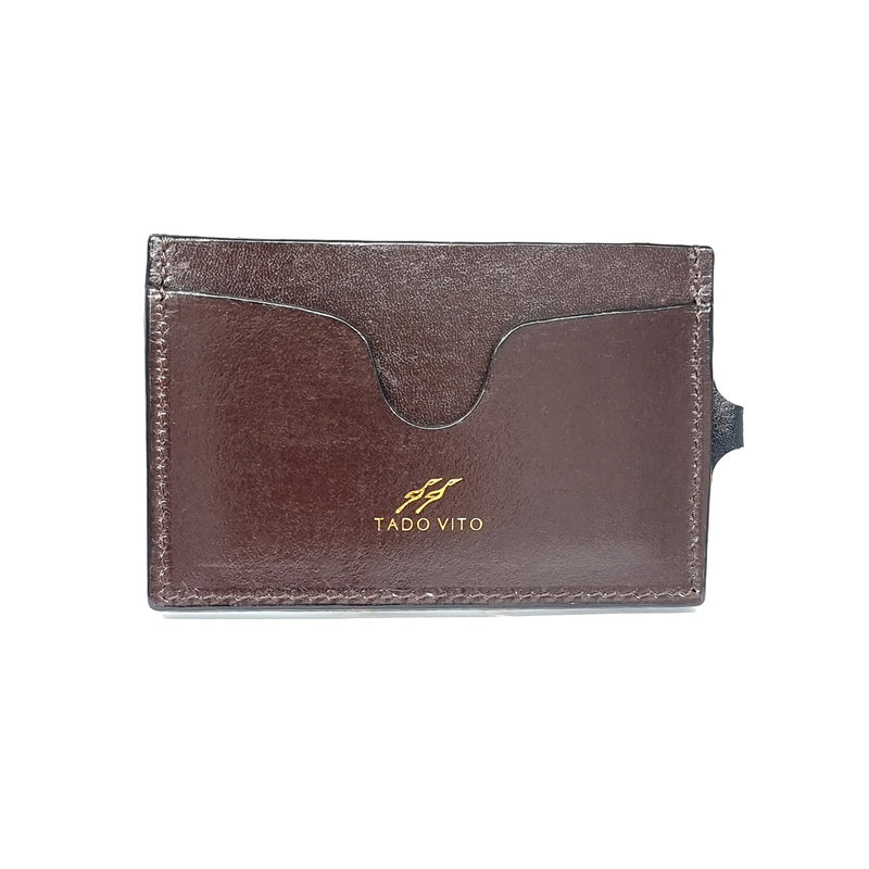 TADO VITO Dark Brown Leather Card Wallet Case Holder Vertical