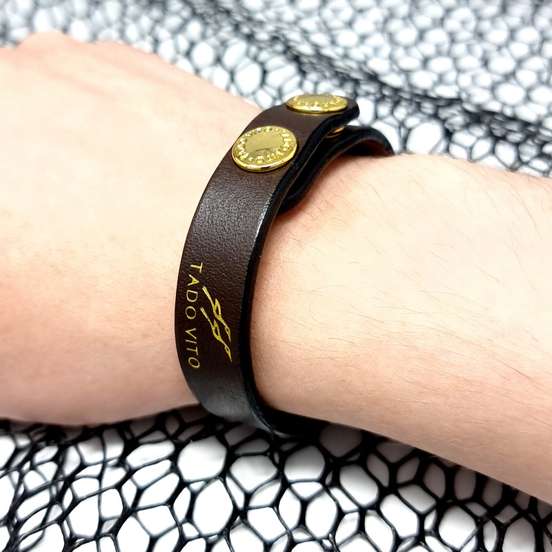 TADO VITO Unisex Leather Bracelet With Stamped Logo Brown Handmade in England