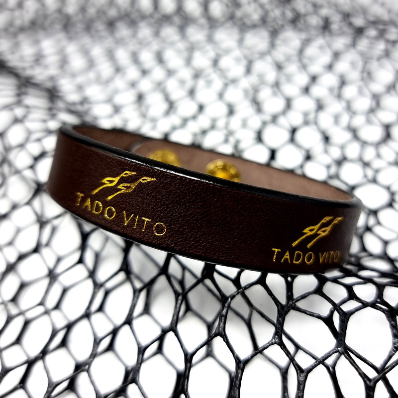 TADO VITO Unisex Leather Bracelet With Stamped Logo Brown Handmade in England