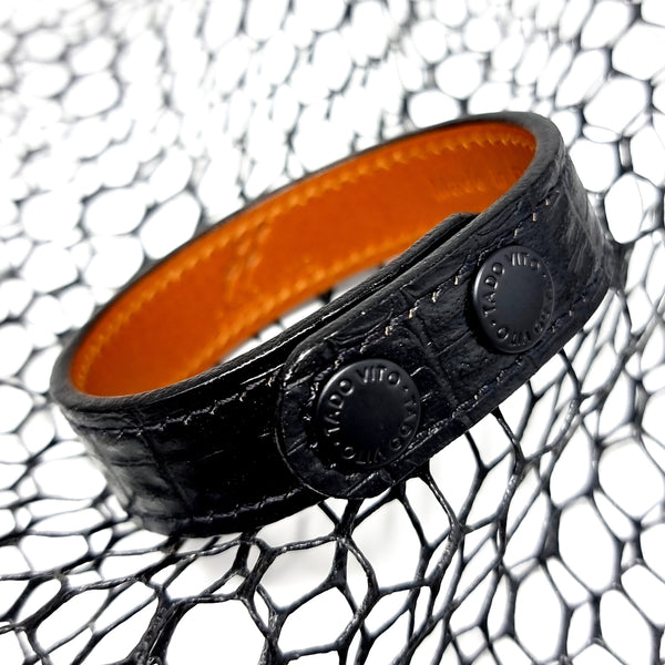 TADO VITO Unisex Leather Bracelet Reptile 3D Embossed Leather Black With Brown