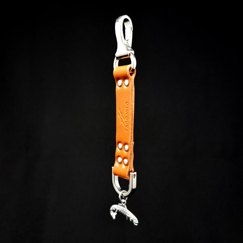 Brown Leather Keyring Accessory With Trout Fish Charm