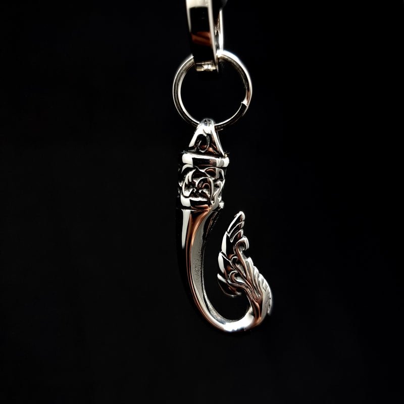 BLACK LEATHER KEYRING ACCESSORY WITH HOOK CHARM