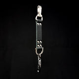 BLACK LEATHER KEYRING ACCESSORY WITH HOOK CHARM