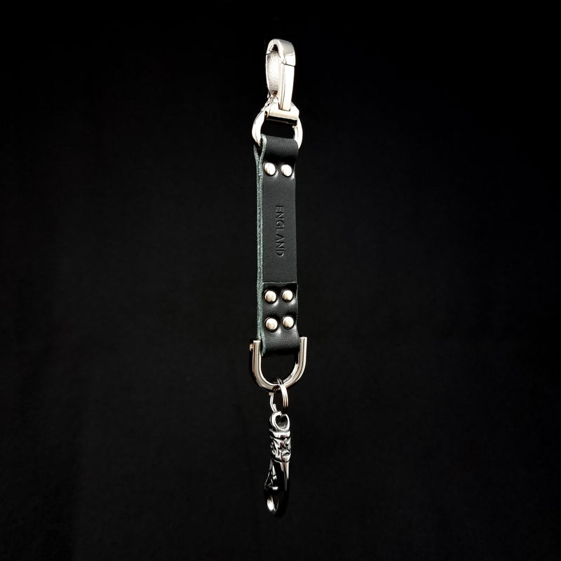 BLACK LEATHER KEYRING ACCESSORY WITH HOOK CHARM