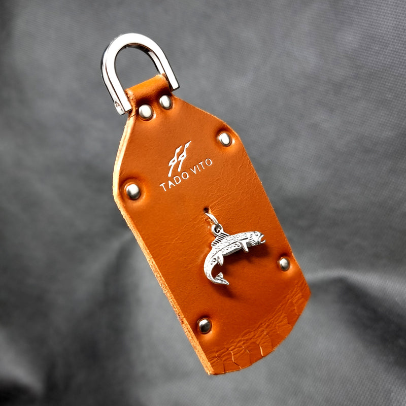 Brown Leather Trout Keyring Accessory