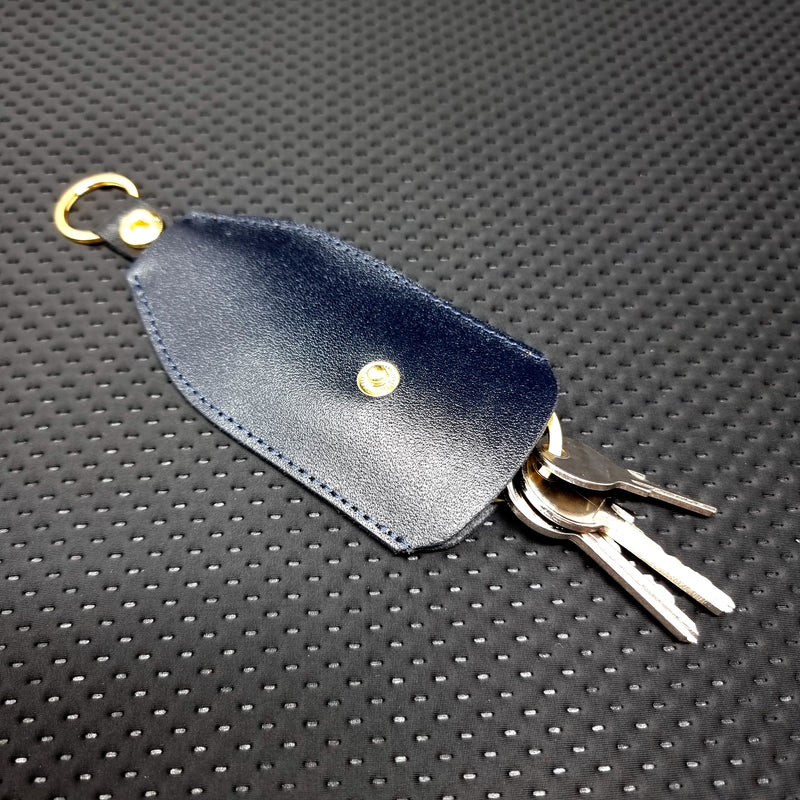 Dark Blue Leather Bell Shape Key Holder Key Ring
