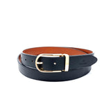 Black Leather Belt Slim Gold Buckle