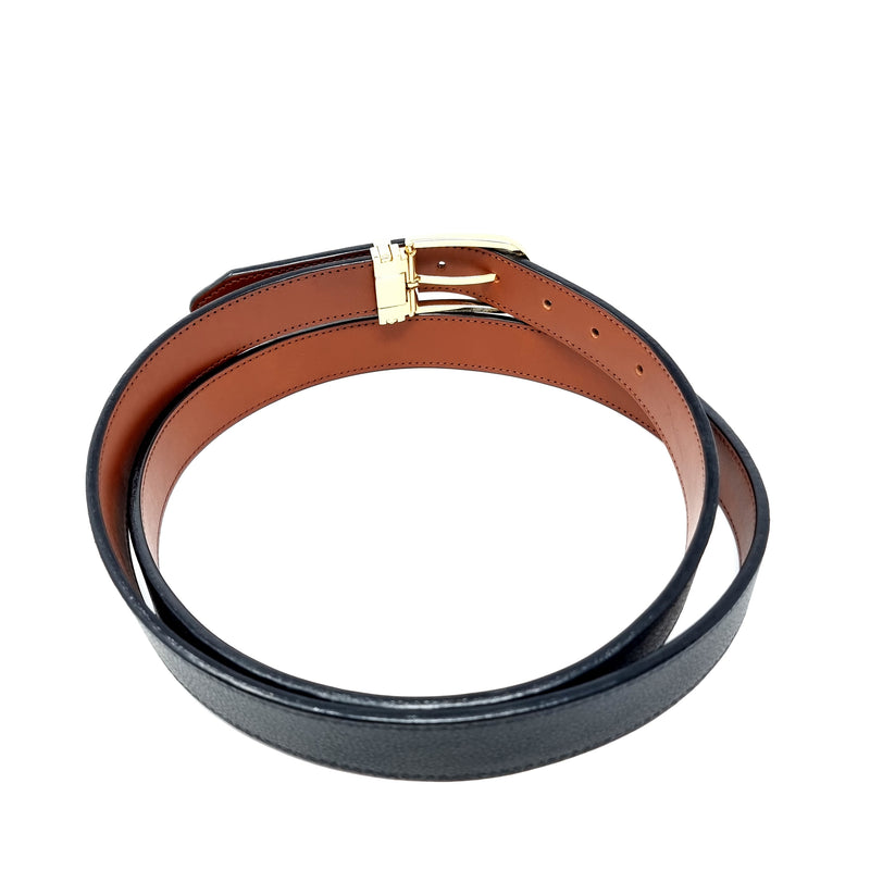 Black Leather Belt Slim Gold Buckle