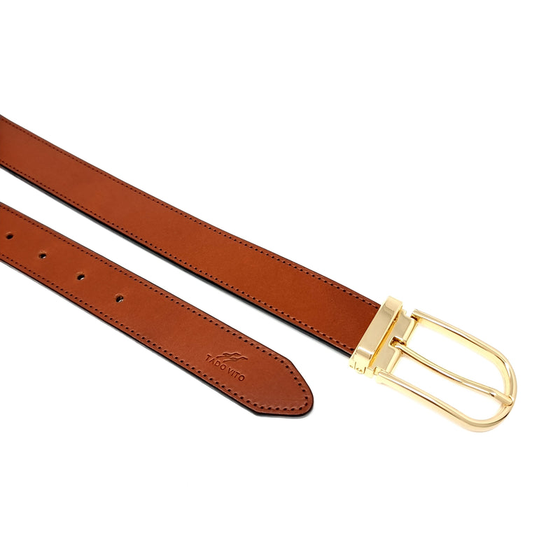 Brown Leather Belt Slim Gold Buckle