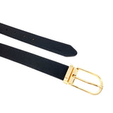 Black Leather Belt Slim Gold Buckle