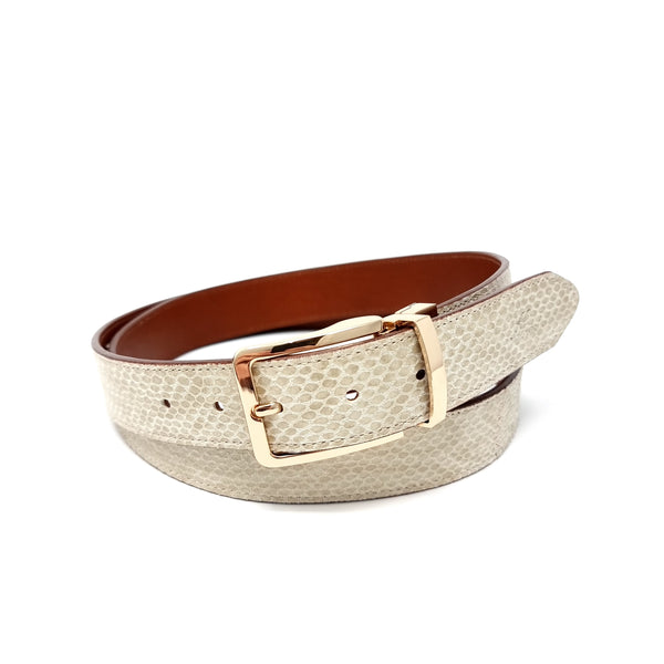 Foiled Snake Effect Leather Belt Gold Buckle