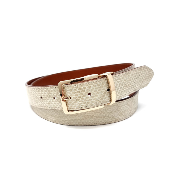 Foiled Snake Effect Leather Belt Gold Buckle