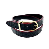 Black Crocodile Embossed Belt Gold Buckle