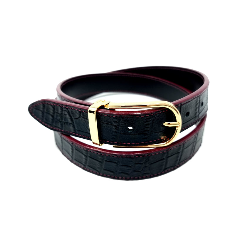 Black Crocodile Embossed Belt Gold Buckle
