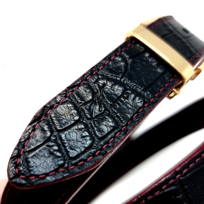 Black Crocodile Embossed Belt Gold Buckle