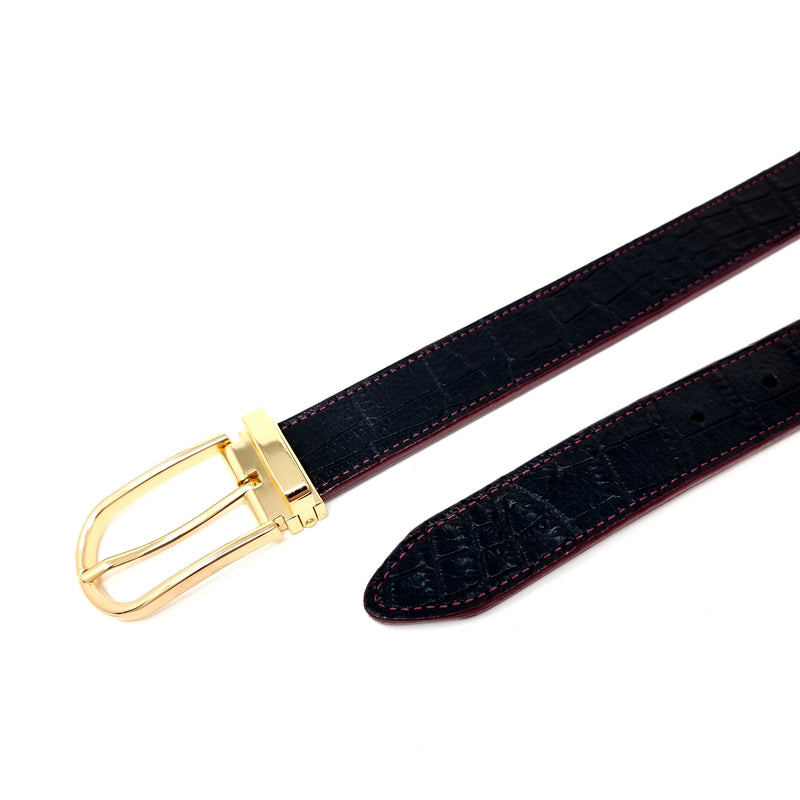 Black Crocodile Embossed Belt Gold Buckle