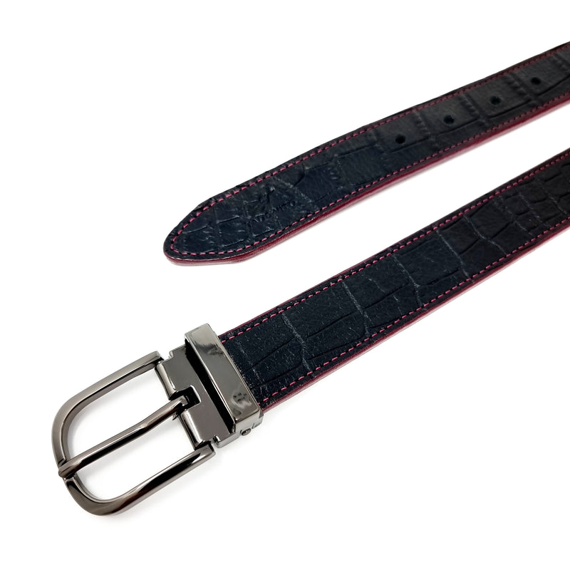 Black Crocodile Embossed Belt Black Buckle