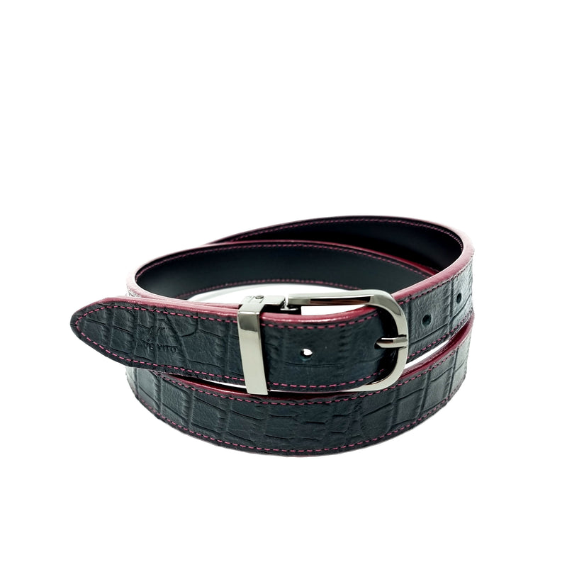 Black Crocodile Embossed Belt Black Buckle