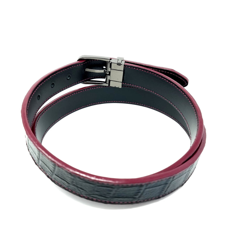 Black Crocodile Embossed Belt Black Buckle