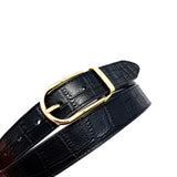 Black Crocodile Embossed Leather Belt Slim Gold Buckle