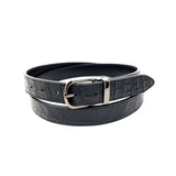 Black Crocodile Embossed Leather Belt Slim Black Buckle