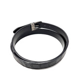 Black Crocodile Embossed Leather Belt Slim Black Buckle