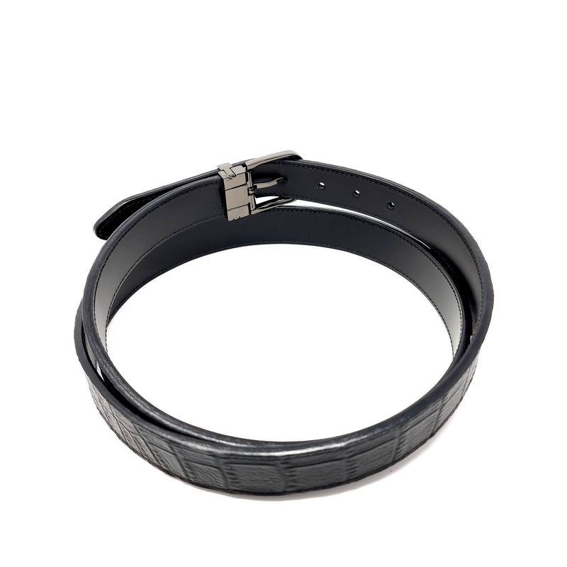 Black Crocodile Embossed Leather Belt Slim Black Buckle
