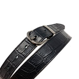 Black Crocodile Embossed Leather Belt Slim Black Buckle