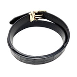 Black Crocodile Embossed Leather Belt Gold Buckle