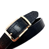 Black Crocodile Embossed Leather Belt Gold Buckle