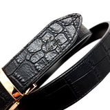 Black Crocodile Embossed Leather Belt Gold Buckle