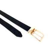 Black Crocodile Embossed Leather Belt Gold Buckle